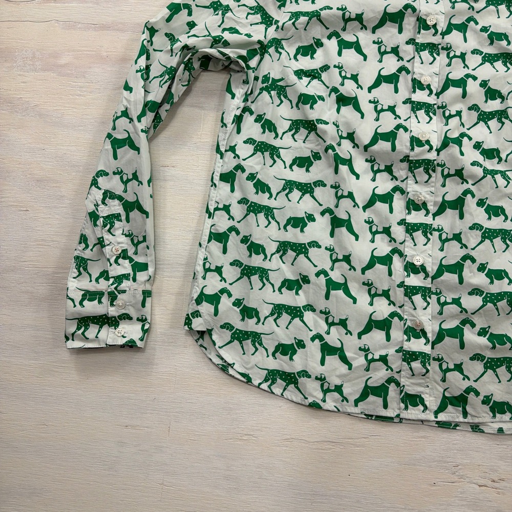 Boden Button Down Shirt 8 Long Sleeve Dog Print Green White Women - Picture 9 of 10